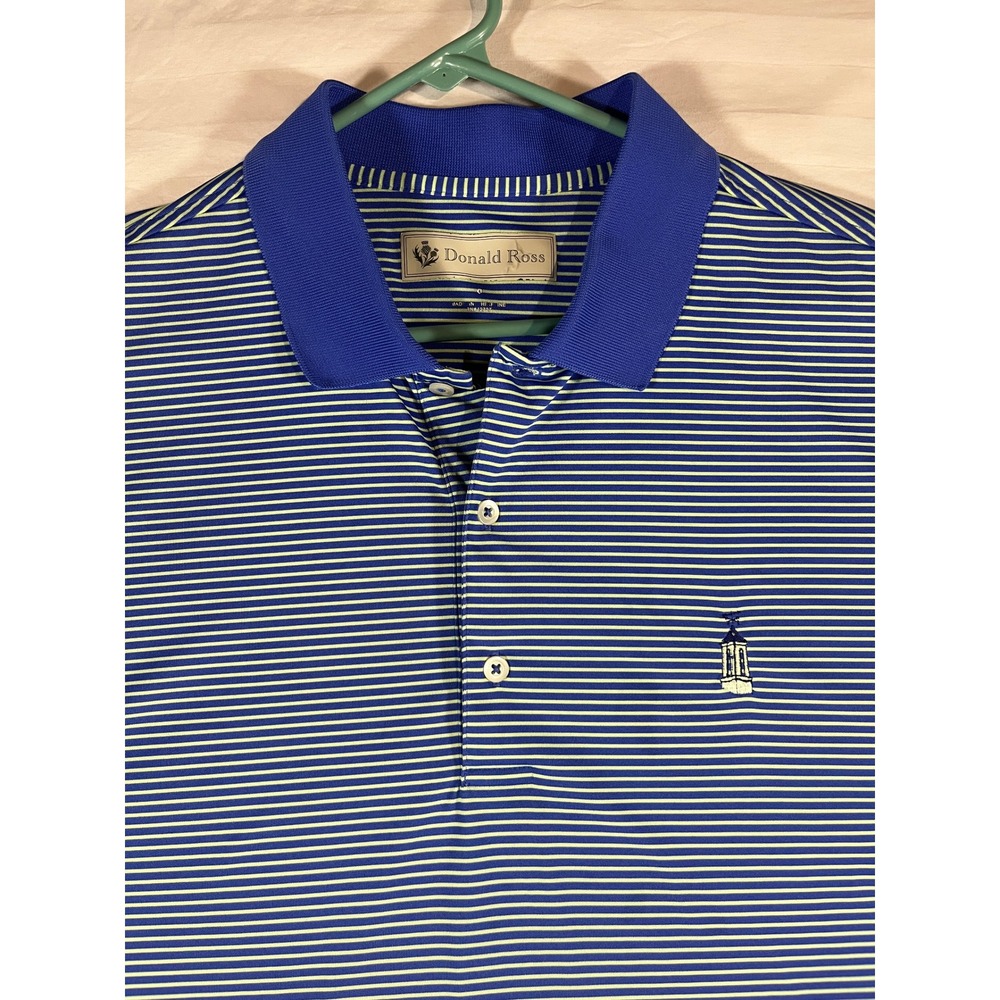 Donald Ross Mens XL Blue White Striped Golf Polo Shirt Short Sleeve